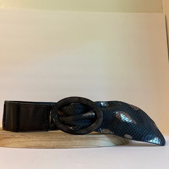 Chi Designed by Carlos Falchi Black Genuine Leather Snake Skin Belt Free Size - Picture 14 of 14